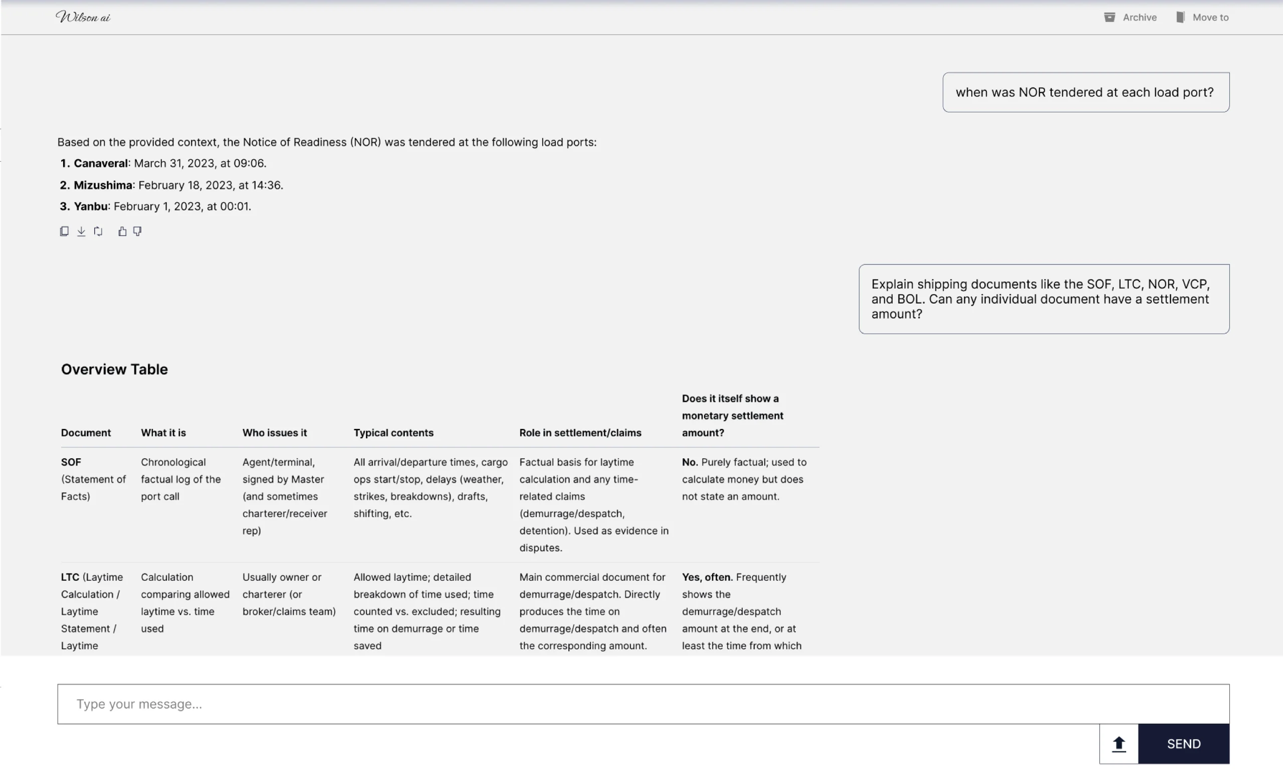 Ejemplo de Respuesta de Chat Wilson AI